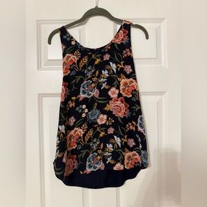 Loft Outlet | Navy Blue, Orange Floral Flowy Sleeveless Top | Size XS